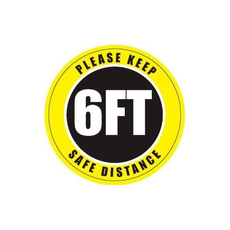 Ergomat Please Keep Safe Distance Sign 6'' Round, Vinyl Adhesive DSV-SIGN 36-SD-A